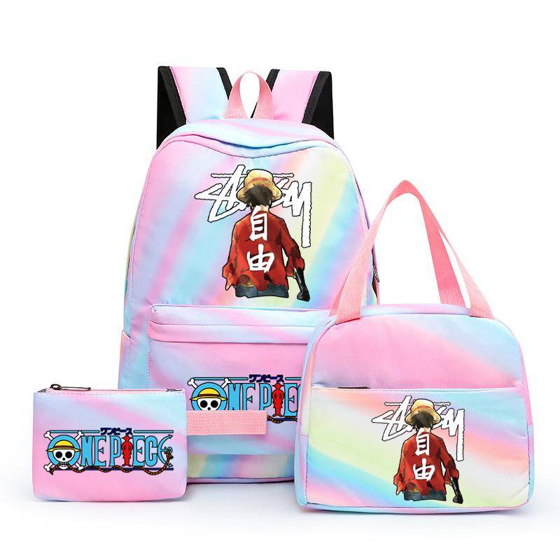 3 Stück/Set Anime One Piece Rucksack mit Lunchtasche Federmäppchen Schülerbedarf Zurück zur Schultasche für Junge Mädchen Männer Frauen Reisetasche Mochila Rucksack von Joom DACH