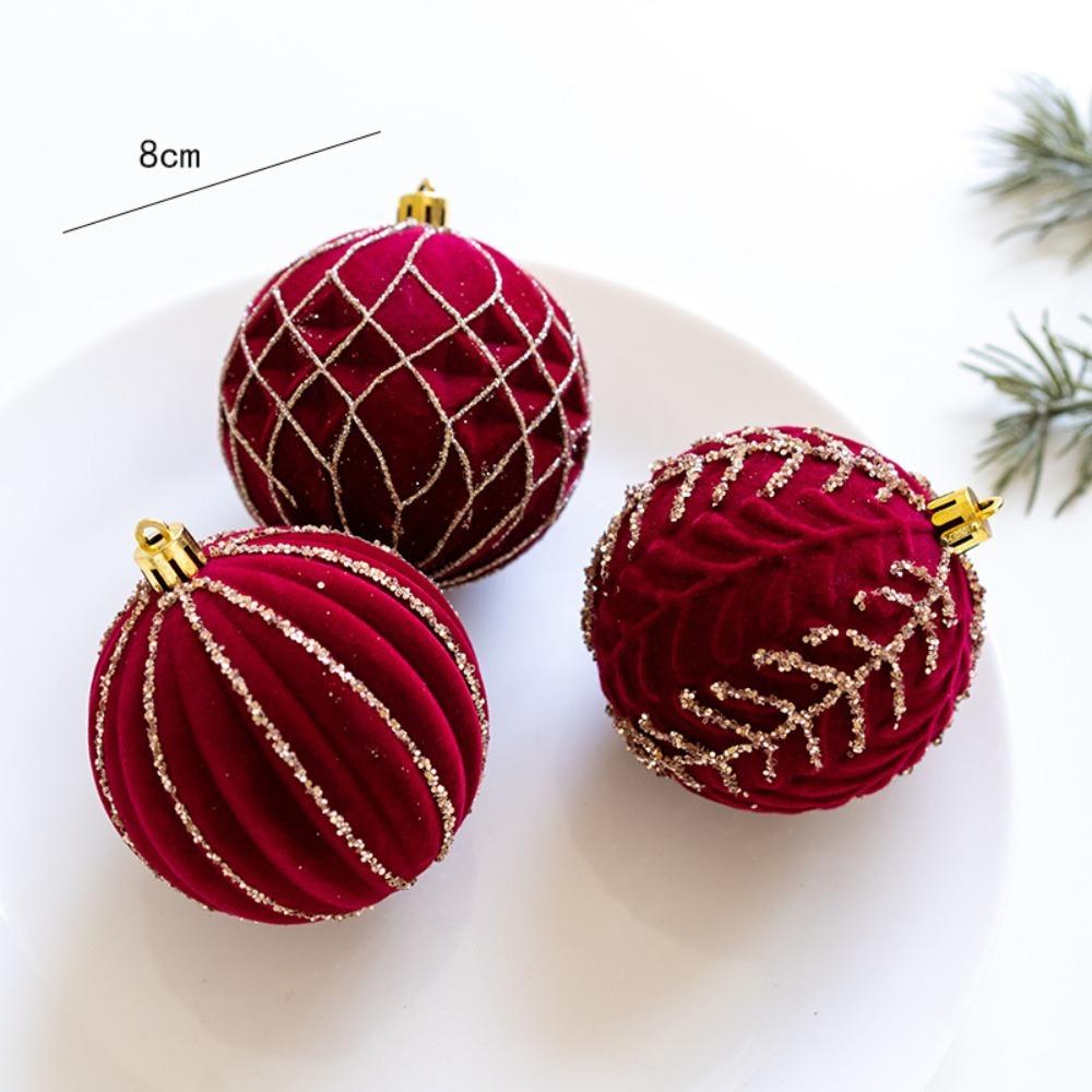 3 Stück/Set Kunststoff Weihnachtskugeln Weinrot Samt Weihnachtsbaum Anhänger Weihnachten Type A von Joom DACH