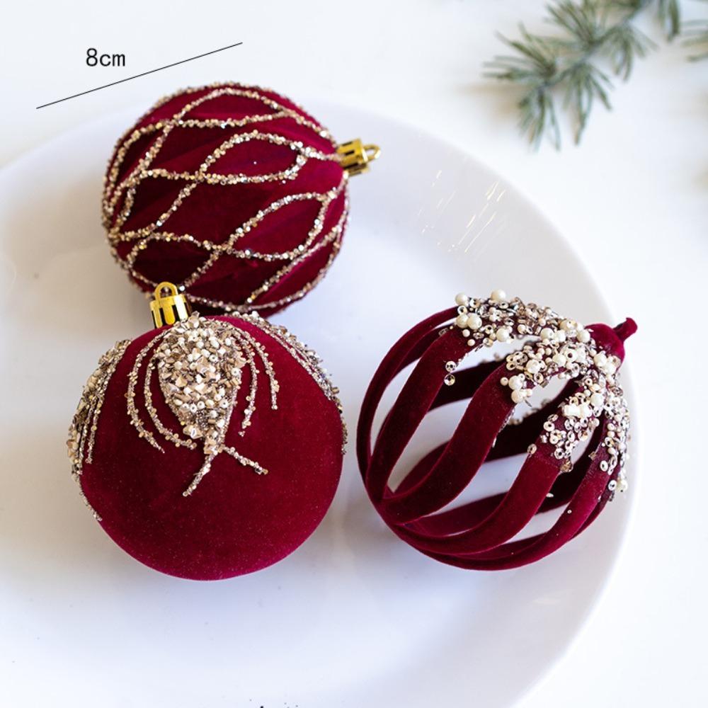 3 Stück/Set Kunststoff Weihnachtskugeln Weinrot Samt Weihnachtsbaum Anhänger Weihnachten Type C von Joom DACH
