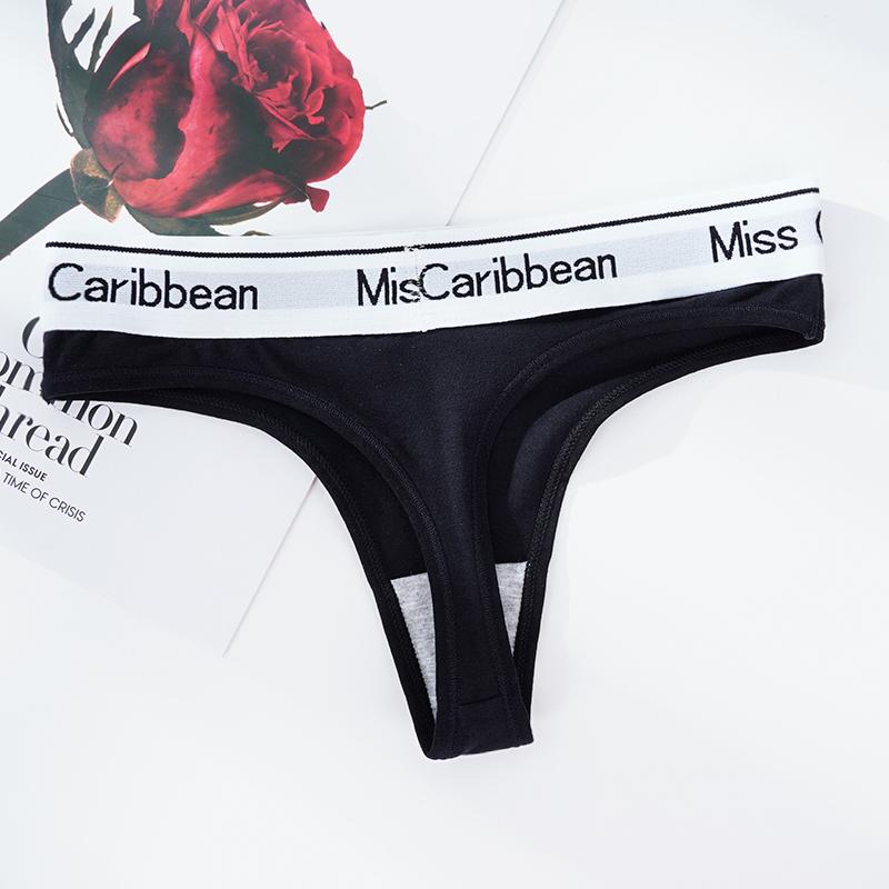 3 Stück Damen Nahtlose Baumwoll-Strings Slips Buchstaben Breiter Bund G-String Niedrige Taille Slips Unterwäsche M schwarz von Joom DACH