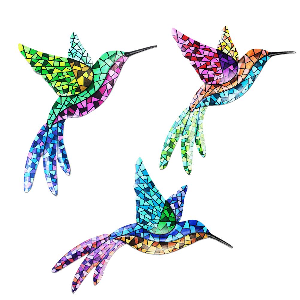 3 Stück Metall Kolibri Wandkunst Bunte Vögel Skulptur Hängende Wanddeko für Innen Außen Zuhause von Joom DACH
