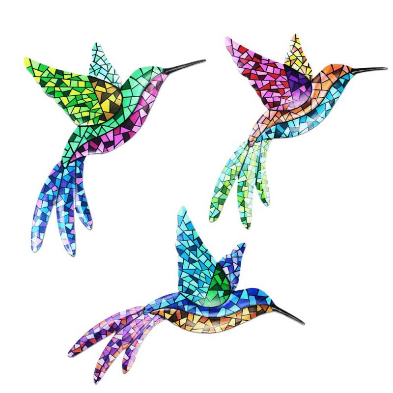 3 Stück Metall Kolibri Wandkunst Bunte Vögel Skulptur Hängende Wanddeko für Innen Außen Zuhause von Joom DACH