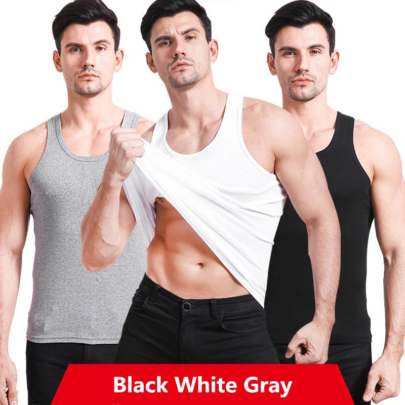 3 Stücke Herren Ärmelloses T-Shirt Baumwolle Weste Top Bodyshaper Fitness Sweatshirt Unterwäsche Junge Unter Kleidung Singlets Unterhemd L weiß/schwarz von Joom DACH
