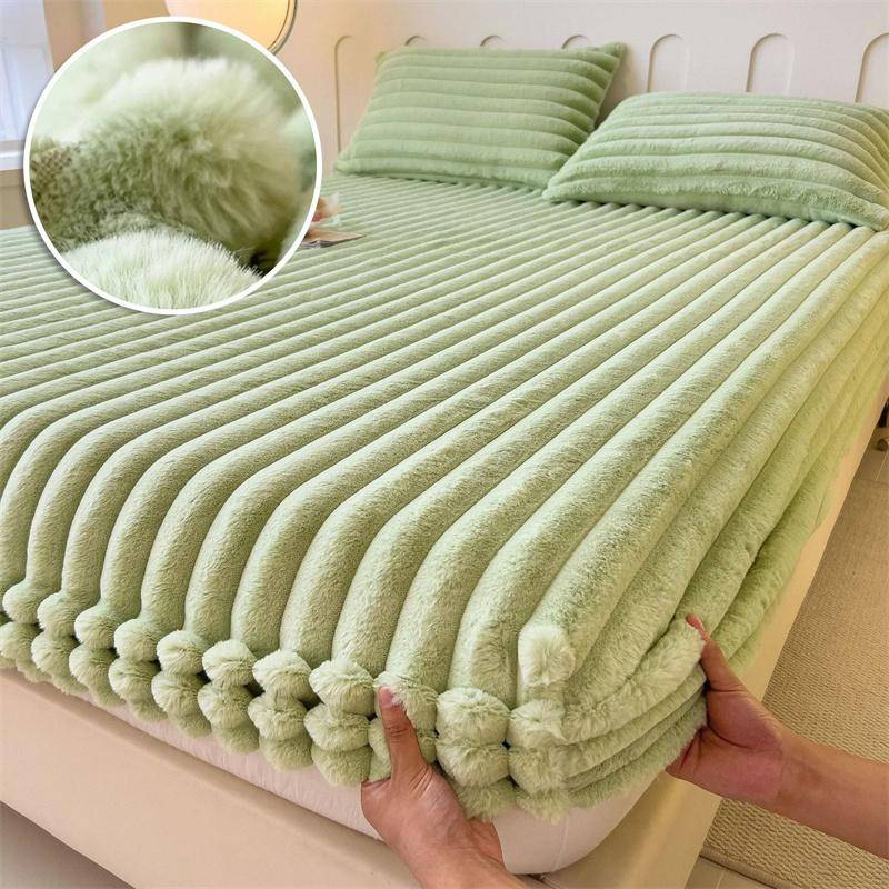 3 Teile/1 Satz (1 x Bettlaken + 2 x Kissenbezüge.)Winter Warm Samt Matratze Abdeckung Plüsch Verdicken Hause Spannbettlaken Fleece Luxus Doppelbett Bettlaken 150X200 3PCS /1 Set von Joom DACH