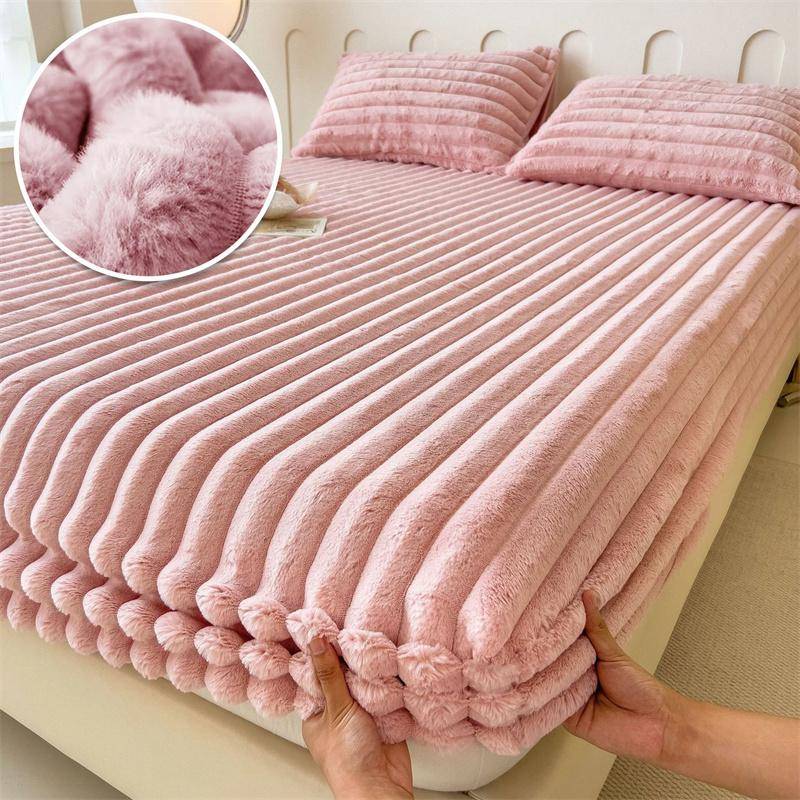 3 Teile/1 Satz (1 x Bettlaken + 2 x Kissenbezüge.)Winter Warm Samt Matratze Abdeckung Plüsch Verdicken Hause Spannbettlaken Fleece Luxus Doppelbett Bettlaken 150X200 3PCS /1 Set von Joom DACH