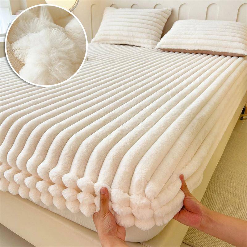 3 Teile/1 Satz (1 x Bettlaken + 2 x Kissenbezüge.)Winter Warm Samt Matratze Abdeckung Plüsch Verdicken Hause Spannbettlaken Fleece Luxus Doppelbett Bettlaken 150X200 3PCS /1 Set von Joom DACH