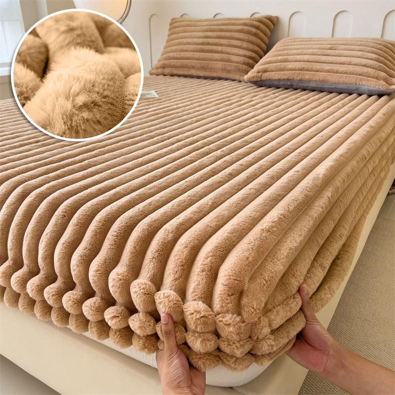 3 Teile/1 Satz (1 x Bettlaken + 2 x Kissenbezüge.)Winter Warm Samt Matratze Abdeckung Plüsch Verdicken Hause Spannbettlaken Fleece Luxus Doppelbett Bettlaken 180X200 3PCS /1 Set von Joom DACH