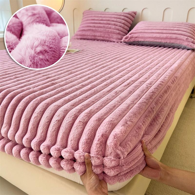 3 Teile/1 Satz (1 x Bettlaken + 2 x Kissenbezüge.)Winter Warm Samt Matratze Abdeckung Plüsch Verdicken Hause Spannbettlaken Fleece Luxus Doppelbett Bettlaken 90X200 3PCS /1 Set von Joom DACH