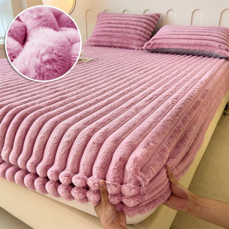 3 Teile/1 Satz (1 x Bettlaken + 2 x Kissenbezüge.)Winter Warm Samt Matratze Abdeckung Plüsch Verdicken Hause Spannbettlaken Fleece Luxus Doppelbett Bettlaken 90X200 3PCS /1 Set von Joom DACH