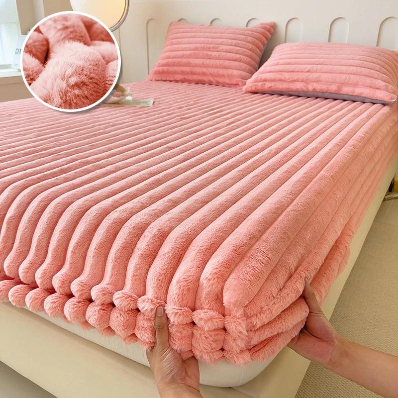 3 Teile/1 Satz (1 x Bettlaken + 2 x Kissenbezüge.)Winter Warm Samt Matratze Abdeckung Plüsch Verdicken Hause Spannbettlaken Fleece Luxus Doppelbett Bettlaken 90X200 3PCS /1 Set von Joom DACH
