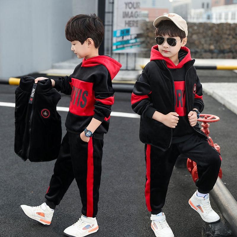 3 Teile/los Jungen Kleidung Sets Kinder Kleidung Für Jugendliche Kinder Outfits Weste Hoodies Tops Hosen Herbst Winter Anzug Warm 150cm rot von Joom DACH