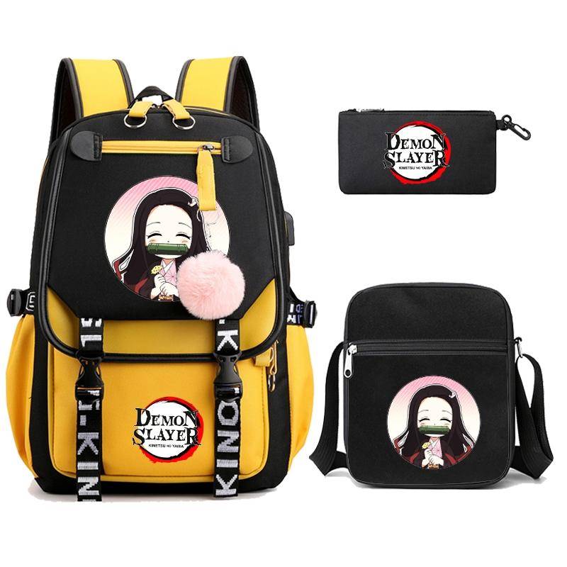 3 Teile/satz Anime Dämon Slayer Rucksack Canvas Rucksack für Männer Frauen Reisetasche Student Mädchen Jungen Zurück Zu Schule Schoobag Mochila von Joom DACH