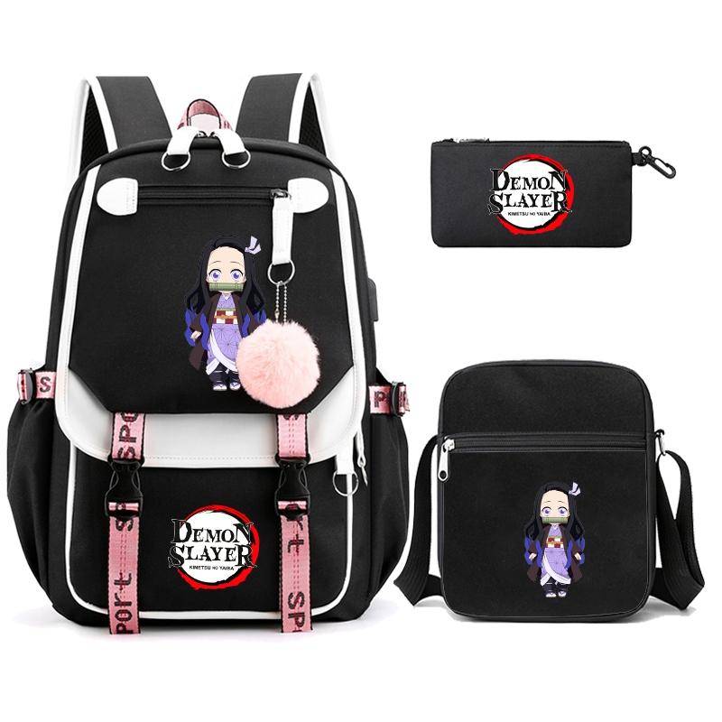 3 Teile/satz Anime Demon Slayer Rucksack Canvas Rucksack für Männer Frauen Reisetasche Student Mädchen Jungen Zurück Zur Schule Schoobag Mochila von Joom DACH