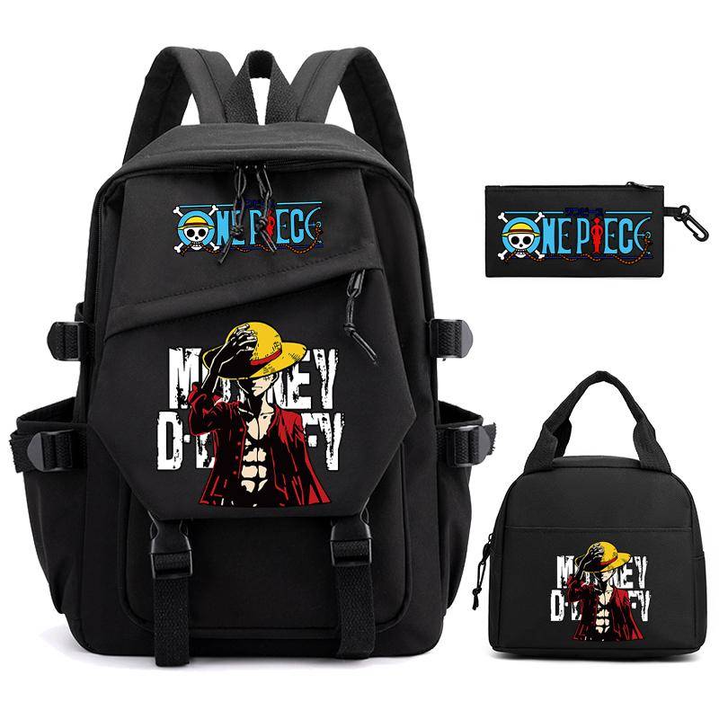 3 Teile/satz Anime One Piece Rucksack mit Lunchpaket Federmäppchen Handtasche für Mädchen Jungen Teenager Schultasche Wasserdichter Rucksack Männer Frauen Outdoor Reisetasche von Joom DACH
