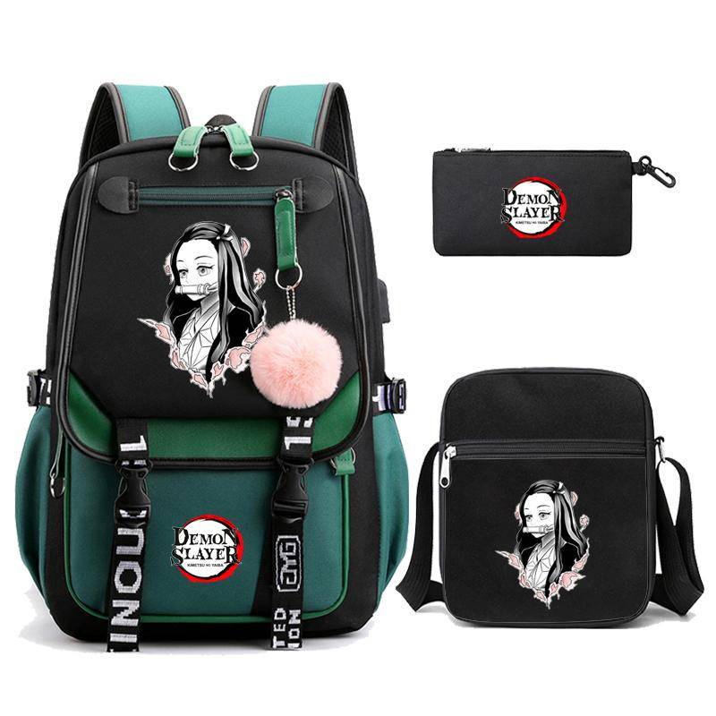 3 Teile/satz Dämon Slayer Kamado Nezuko Rucksäcke für Mädchen Anime Schule Tasche Teenager Student Leinwand Laptop Rucksack Frauen Rucksack von Joom DACH