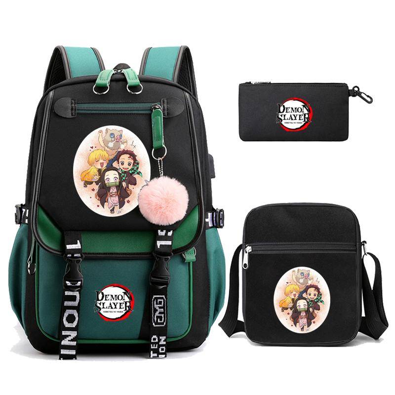 3 Teile/satz Dämon Slayer Kamado Nezuko Rucksäcke für Mädchen Anime Schule Tasche Teenager Student Leinwand Laptop Rucksack Frauen Rucksack von Joom DACH