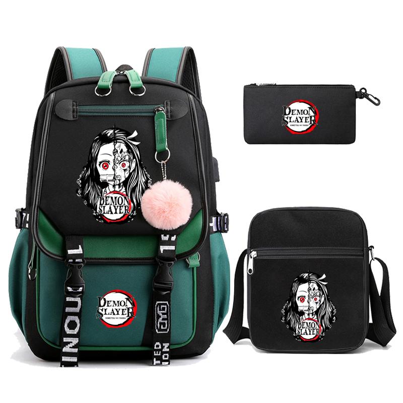3 Teile/satz Dämon Slayer Kamado Nezuko Rucksäcke für Mädchen Anime Schule Tasche Teenager Student Leinwand Laptop Rucksack Frauen Rucksack von Joom DACH