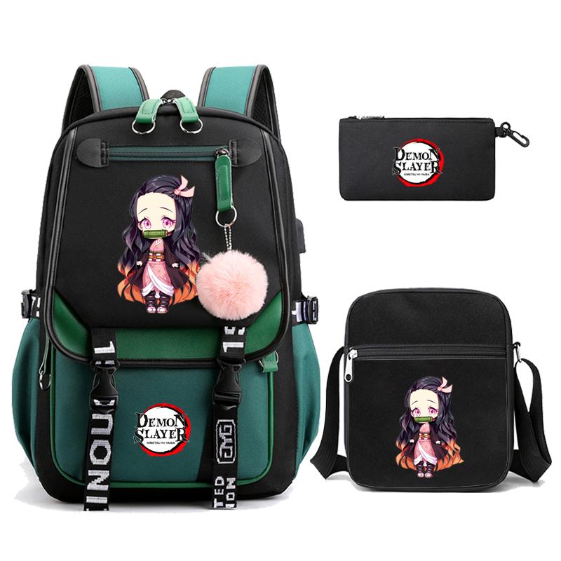 3 Teile/satz Dämon Slayer Kamado Nezuko Rucksäcke für Mädchen Anime Schule Tasche Teenager Student Leinwand Laptop Rucksack Frauen Rucksack von Joom DACH