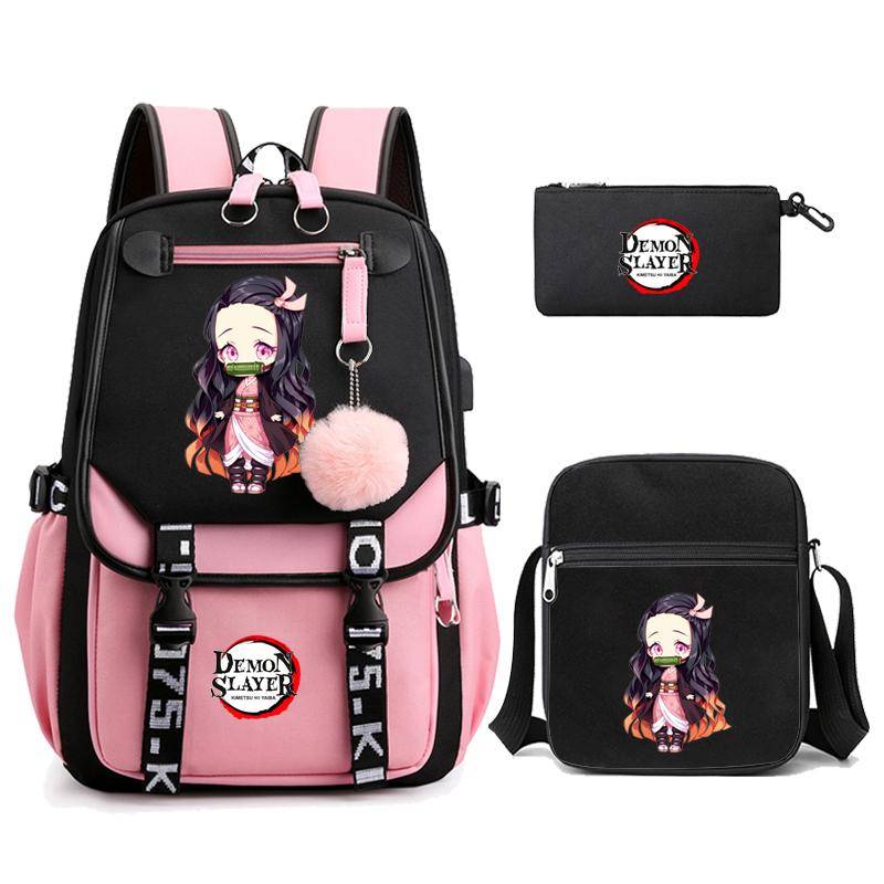3 Teile/satz Dämon Slayer Kamado Nezuko Rucksäcke für Mädchen Anime Schule Tasche Teenager Student Leinwand Laptop Rucksack Frauen Rucksack von Joom DACH