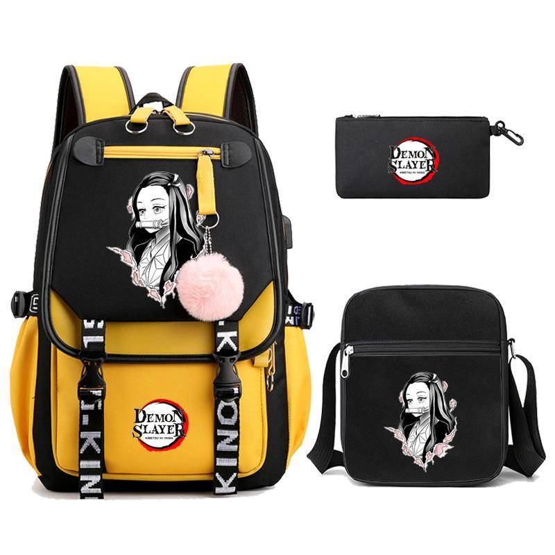 3 Teile/satz Dämon Slayer Kamado Nezuko Rucksäcke für Mädchen Anime Schule Tasche Teenager Student Leinwand Laptop Rucksack Frauen Rucksack von Joom DACH