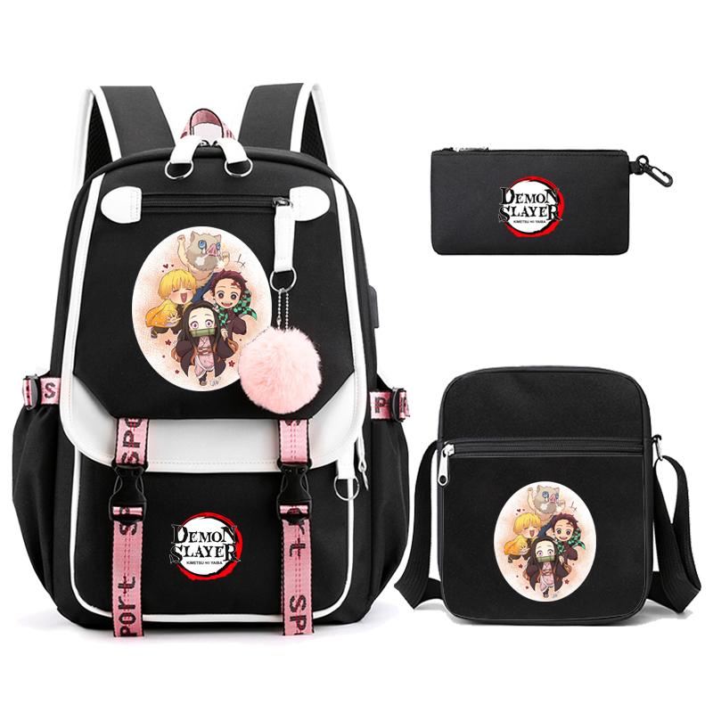 3 Teile/satz Dämon Slayer Kamado Nezuko Rucksäcke für Mädchen Anime Schule Tasche Teenager Student Leinwand Laptop Rucksack Frauen Rucksack von Joom DACH