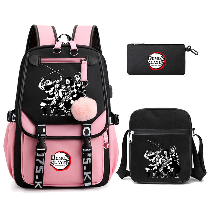 3 Teile/satz Dämon Slayer Kamado Nezuko Rucksäcke für Mädchen Anime Schule Tasche Teenager Student Leinwand Laptop Rucksack Frauen Rucksack von Joom DACH