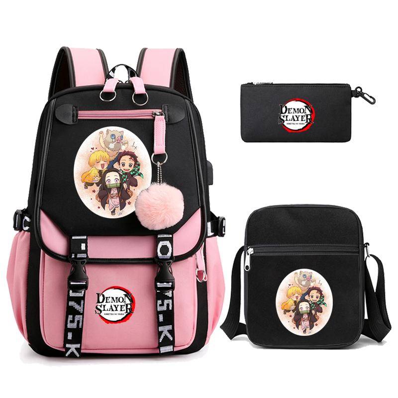 3 Teile/satz Dämon Slayer Kamado Nezuko Rucksäcke für Mädchen Anime Schule Tasche Teenager Student Leinwand Laptop Rucksack Frauen Rucksack von Joom DACH