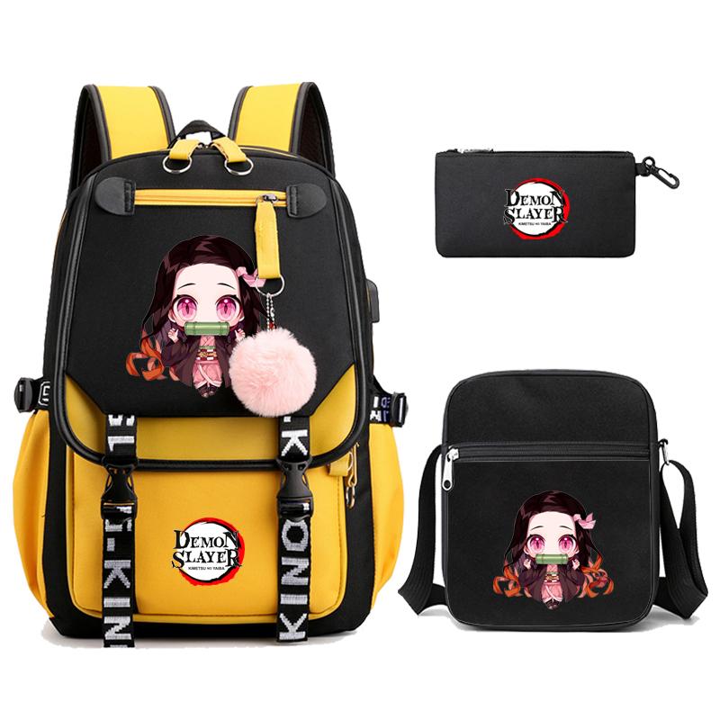 3 Teile/satz Dämon Slayer Kamado Nezuko Rucksäcke für Mädchen Anime Schule Tasche Teenager Student Leinwand Laptop Rucksack Frauen Rucksack von Joom DACH