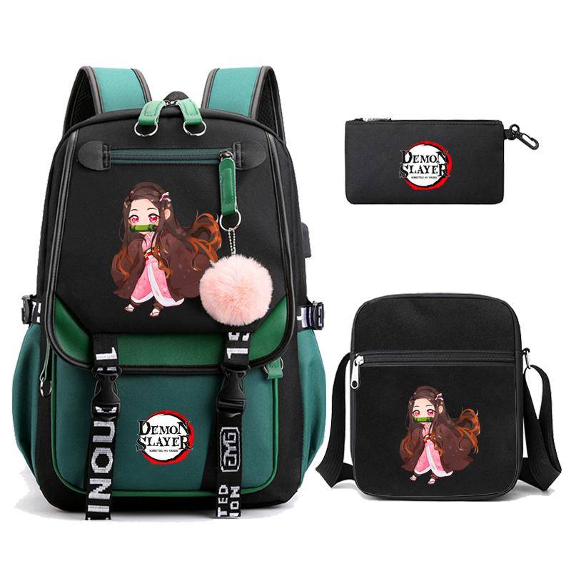 3 Teile/satz Dämon Slayer Kamado Nezuko Rucksäcke für Mädchen Anime Schule Tasche Teenager Student Leinwand Laptop Rucksack Frauen Rucksack von Joom DACH