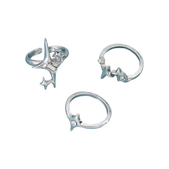 3 Teile/satz Frauen Ringe Stern Form Strass Dekor Glatte Politur Galvani Einfarbig Offenen Ring Paar Knuckle Ring Finger Schmuck silber von Joom DACH