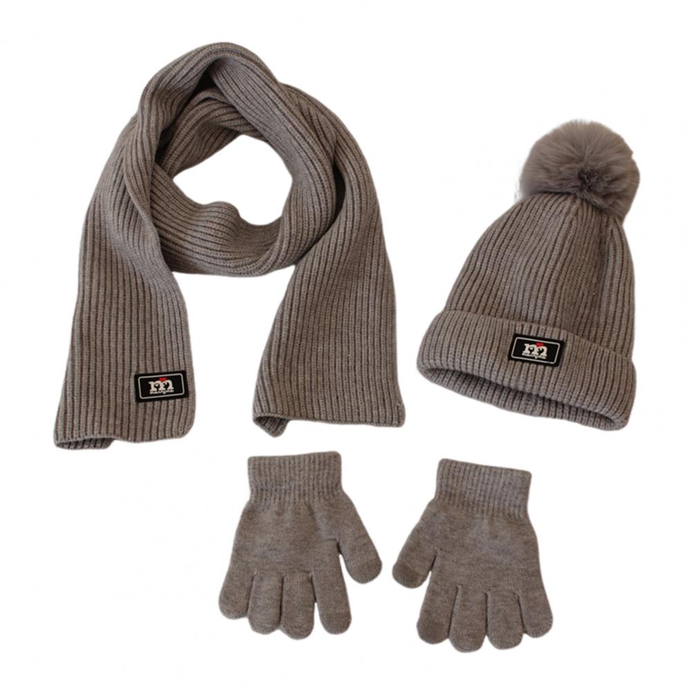 3 Teile/satz Kinder Hut Schal Handschuh Set Verdickt Plüsch Ball Dekor Gestrickte Anti-slip Wärme Retention Winddicht Warm Halten Mädchen Junge grau von Joom DACH