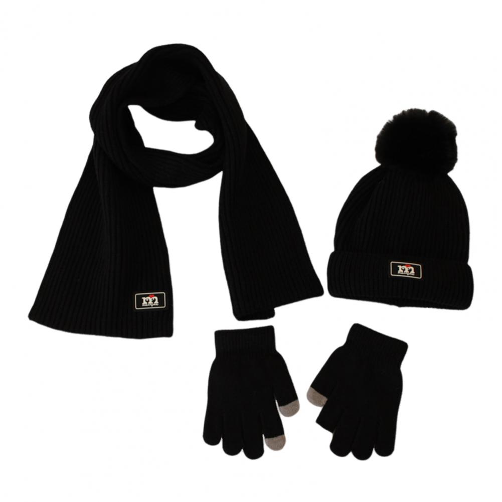 3 Teile/satz Kinder Hut Schal Handschuh Set Verdickt Plüsch Ball Dekor Gestrickte Anti-slip Wärme Retention Winddicht Warm Halten Mädchen Junge schwarz von Joom DACH