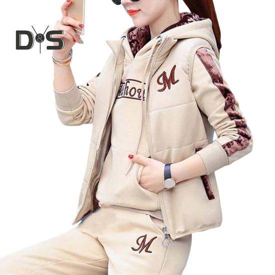 3 Teile/satz Patchwork Farbe Frauen Trainingsanzug Elastische Taille Mode Brief Drucken Frauen Hoodie Jogging Hosen Zipper Weste Anzug XXL von Joom DACH