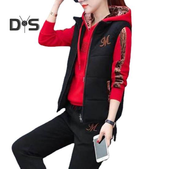 3 Teile/satz Patchwork Farbe Frauen Trainingsanzug Elastische Taille Mode Brief Drucken Frauen Hoodie Jogging Hosen Zipper Weste Anzug XXXL rot von Joom DACH