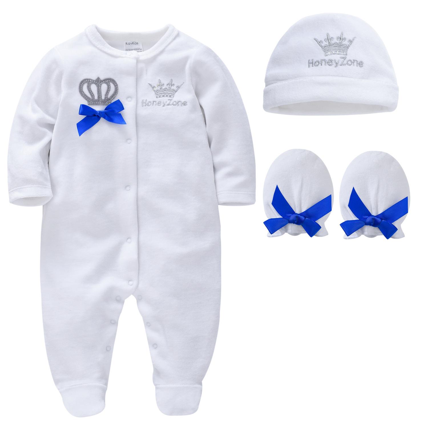 3 Teile/satz Romper + Hut + Handschuh Baby Kleidung Set Herbst Winter Warme Baumwolle Kinder Strampler Onesies Neugeborene Overall Pyjamas 2024 0-3m weiß von Joom DACH