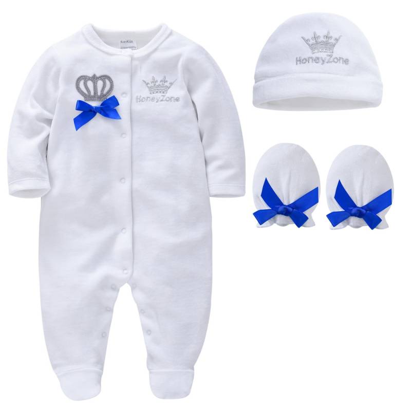 3 Teile/satz Romper + Hut + Handschuh Baby Kleidung Set Herbst Winter Warme Baumwolle Kinder Strampler Onesies Neugeborene Overall Pyjamas 2024 0-3m weiß von Joom DACH