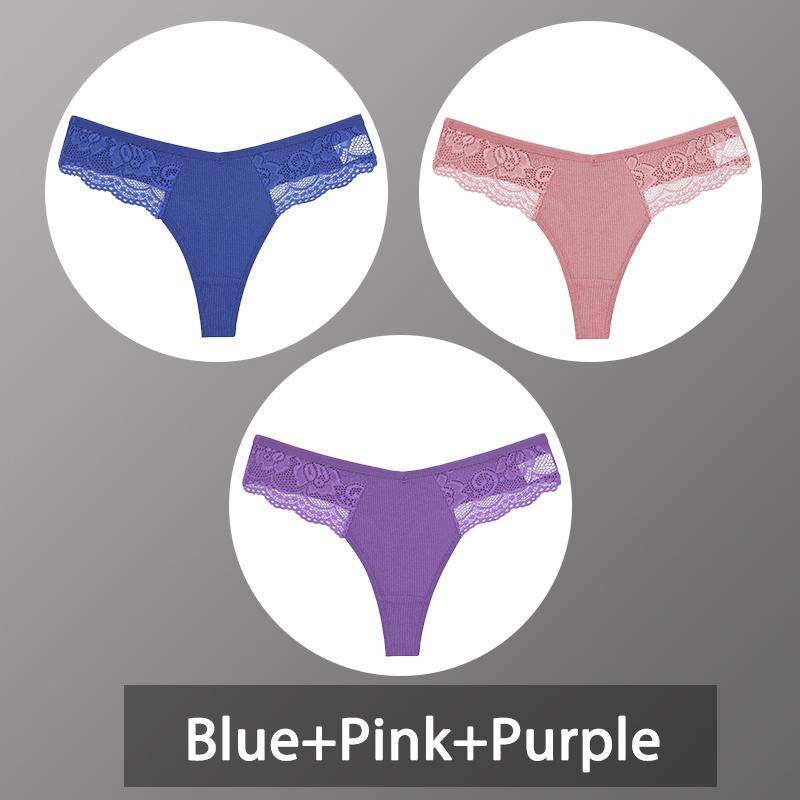 3 Teile/satz frauen Baumwolle Thongs Spitze Bikini Unterhose Damen G-string Unterwäsche Weiche Tanga Höschen Weibliche Dessous S-XL L von Joom DACH