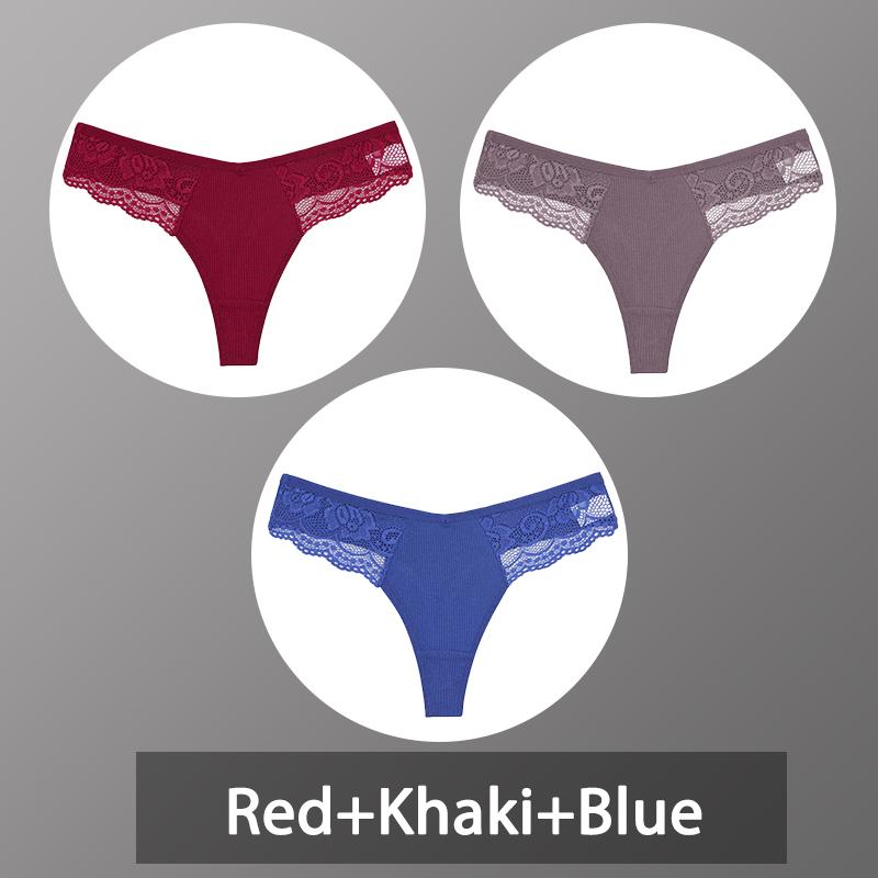 3 Teile/satz frauen Baumwolle Thongs Spitze Bikini Unterhose Damen G-string Unterwäsche Weiche Tanga Höschen Weibliche Dessous S-XL L von Joom DACH