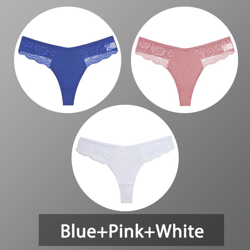 3 Teile/satz frauen Baumwolle Thongs Spitze Bikini Unterhose Damen G-string Unterwäsche Weiche Tanga Höschen Weibliche Dessous S-XL L von Joom DACH