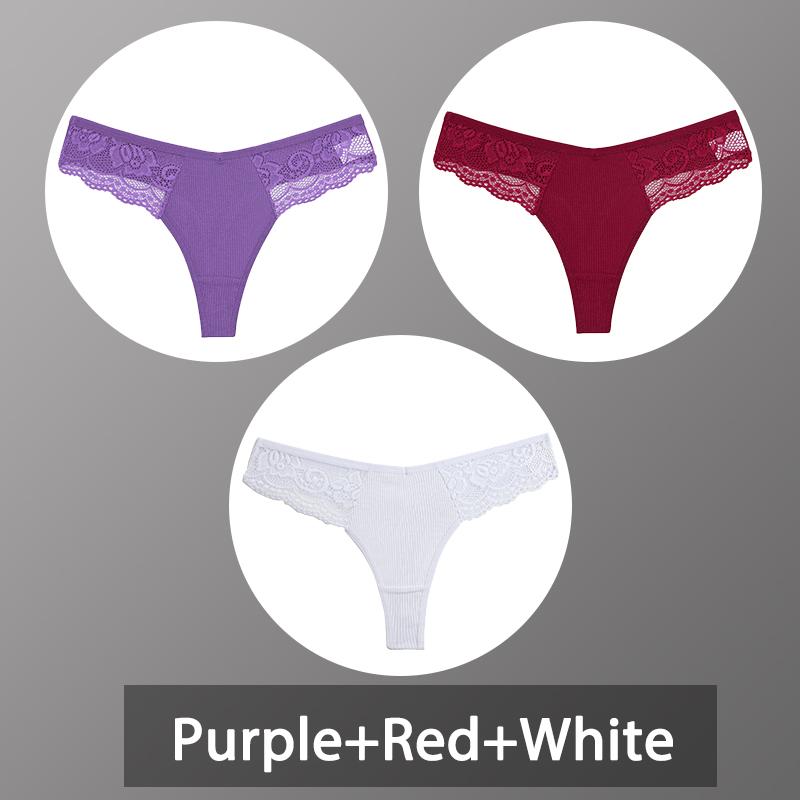 3 Teile/satz frauen Baumwolle Thongs Spitze Bikini Unterhose Damen G-string Unterwäsche Weiche Tanga Höschen Weibliche Dessous S-XL L von Joom DACH