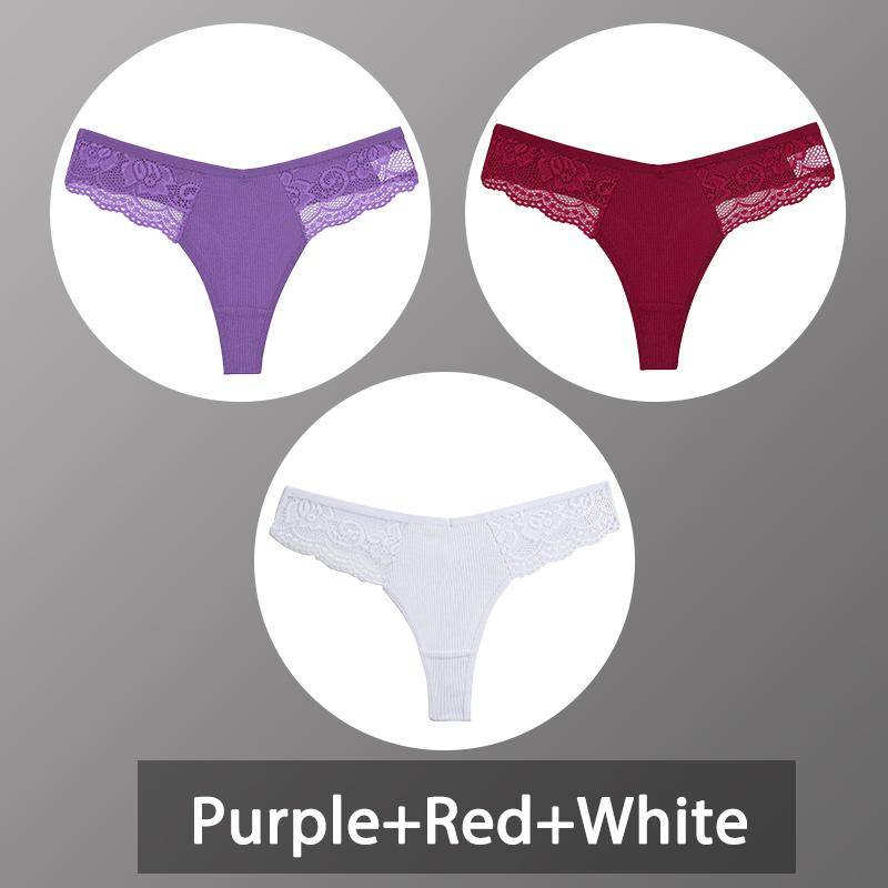 3 Teile/satz frauen Baumwolle Thongs Spitze Bikini Unterhose Damen G-string Unterwäsche Weiche Tanga Höschen Weibliche Dessous S-XL L von Joom DACH