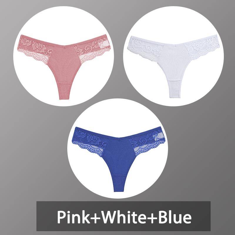 3 Teile/satz frauen Baumwolle Thongs Spitze Bikini Unterhose Damen G-string Unterwäsche Weiche Tanga Höschen Weibliche Dessous S-XL L von Joom DACH