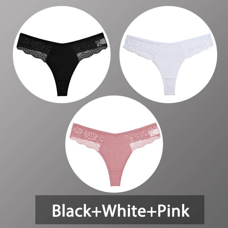 3 Teile/satz frauen Baumwolle Thongs Spitze Bikini Unterhose Damen G-string Unterwäsche Weiche Tanga Höschen Weibliche Dessous S-XL L von Joom DACH