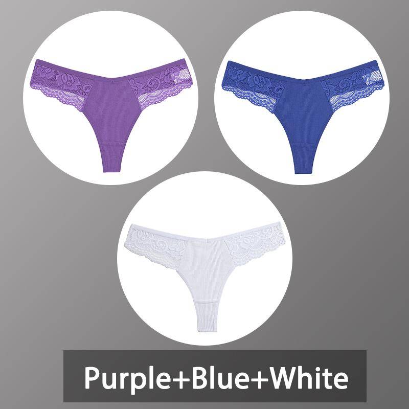 3 Teile/satz frauen Baumwolle Thongs Spitze Bikini Unterhose Damen G-string Unterwäsche Weiche Tanga Höschen Weibliche Dessous S-XL M von Joom DACH