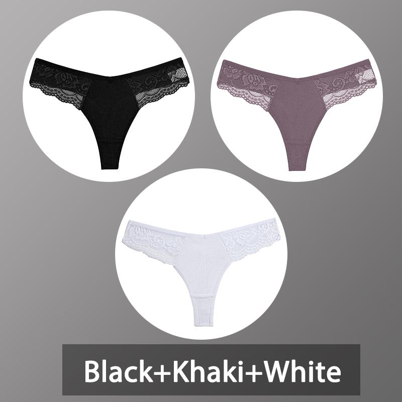 3 Teile/satz frauen Baumwolle Thongs Spitze Bikini Unterhose Damen G-string Unterwäsche Weiche Tanga Höschen Weibliche Dessous S-XL M von Joom DACH