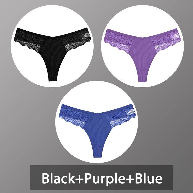 3 Teile/satz frauen Baumwolle Thongs Spitze Bikini Unterhose Damen G-string Unterwäsche Weiche Tanga Höschen Weibliche Dessous S-XL XL von Joom DACH