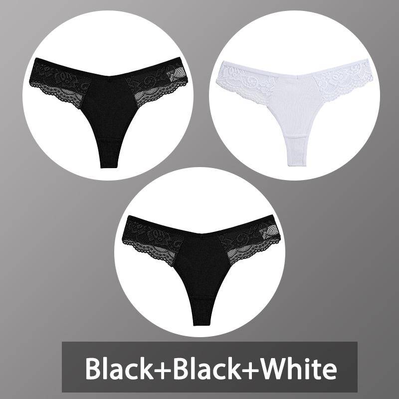 3 Teile/satz frauen Baumwolle Thongs Spitze Bikini Unterhose Damen G-string Unterwäsche Weiche Tanga Höschen Weibliche Dessous S-XL XL von Joom DACH