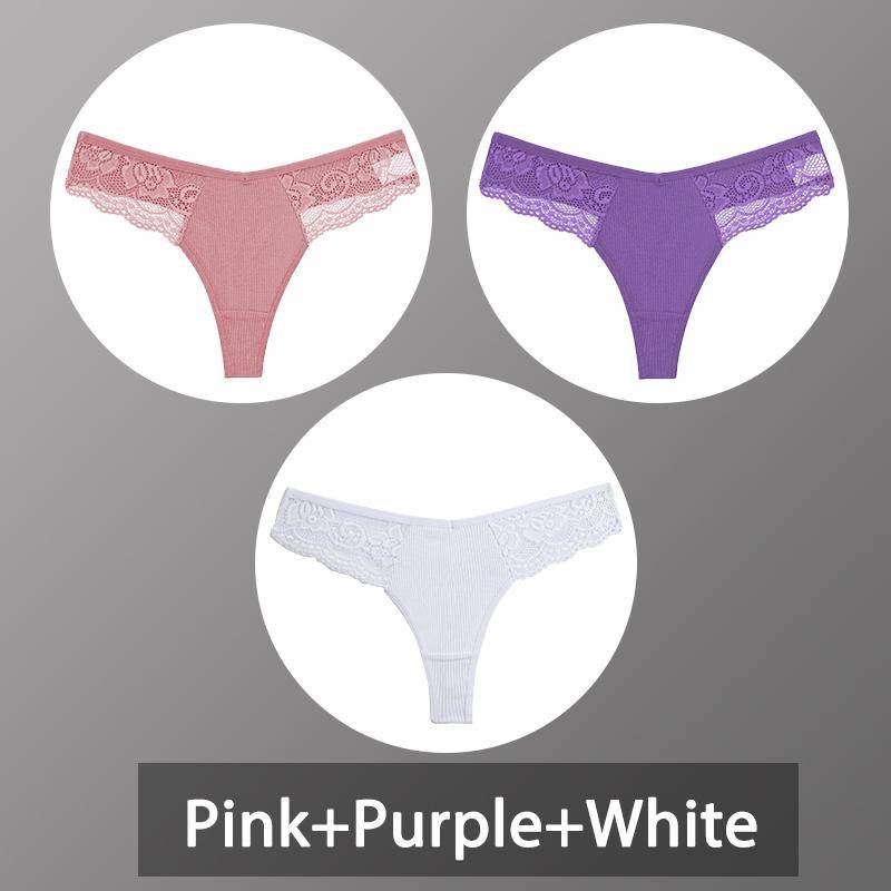 3 Teile/satz frauen Baumwolle Thongs Spitze Bikini Unterhose Damen G-string Unterwäsche Weiche Tanga Höschen Weibliche Dessous S-XL XL von Joom DACH
