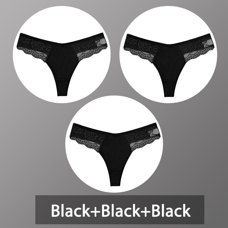 3 Teile/satz frauen Baumwolle Thongs Spitze Bikini Unterhose Damen G-string Unterwäsche Weiche Tanga Höschen Weibliche Dessous S-XL XL von Joom DACH