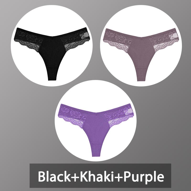 3 Teile/satz frauen Baumwolle Thongs Spitze Bikini Unterhose Damen G-string Unterwäsche Weiche Tanga Höschen Weibliche Dessous S-XL XL von Joom DACH
